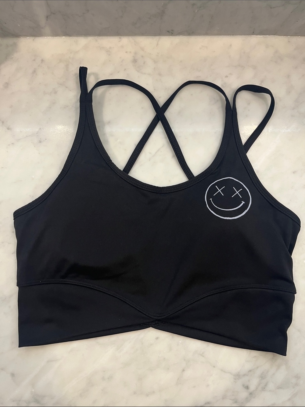 Salty Savage Black Cross-Back Smiley Sports Bralette